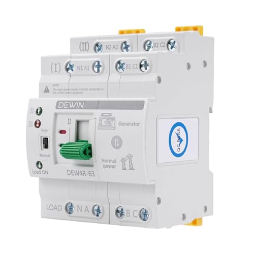 DEWIN Automatischer Transferschalter, Transferschalter Hutschiene ATS Dual Power Automatic Transfer Switch Elektrische Wahlschalter 4P 63A 400V von DEWIN