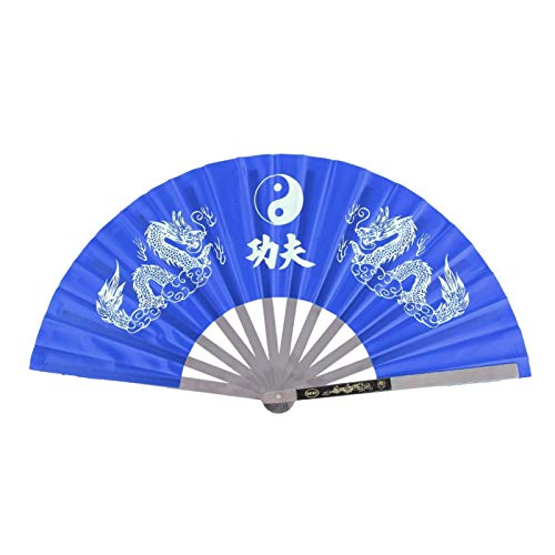 DEWIN Chinesischer Fan,Edelstahl Tai Chi Kampfsport Kung Fu Tanz Praxis Training Performance Fan(Blau) von DEWIN