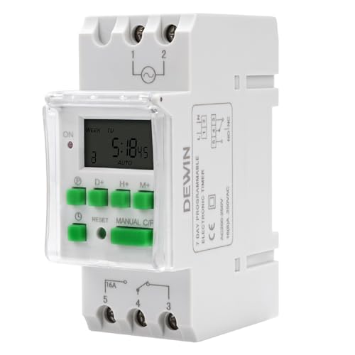 DEWIN Digitale Zeitschaltuhr Hutschiene, Digitaler Zeitschalter Wöchentlich Programmierbarer Elektronischer Timer mit Reset AC 230V DEWIN Digitale Zeitschaltuhr Hutschiene, Digitaler Zeitschalter Wöchentlich Programmierbarer Elektronischer Timer mit Reset AC 230V von DEWIN