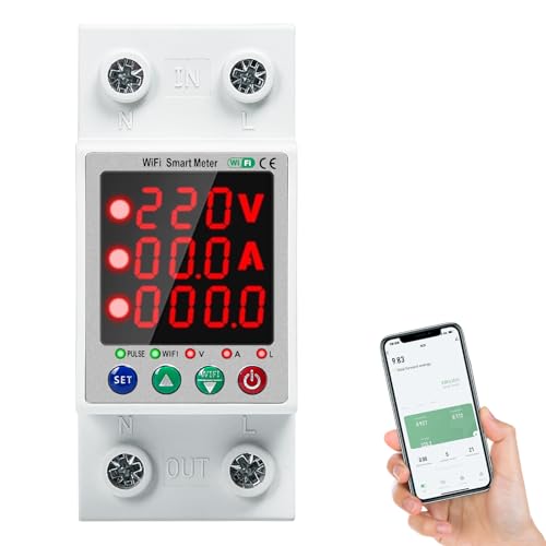 DEWIN Stromzähler Hutschiene Wlan, Stromzähler WiFi Energiezähler kWh Zähler mit Überspannungs-/Unterspannungsschutzfunktion 2P 63A AC 230V DEWIN Stromzähler Hutschiene Wlan, Stromzähler WiFi Energiezähler kWh Zähler mit Überspannungs-/Unterspannungsschutzfunktion 2P 63A AC 230V von DEWIN