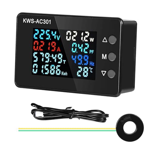 DEWIN Digitaler Stromzähler, KWS-AC301 Voltmeter Amperemeter Wattmeter Energiezähler mit Geschlossenem Transformator und Temperatursensor 0–100A AC 50–300V DEWIN Digitaler Stromzähler, KWS-AC301 Voltmeter Amperemeter Wattmeter Energiezähler mit Geschlossenem Transformator und Temperatursensor 0–100A AC 50–300V von DEWIN