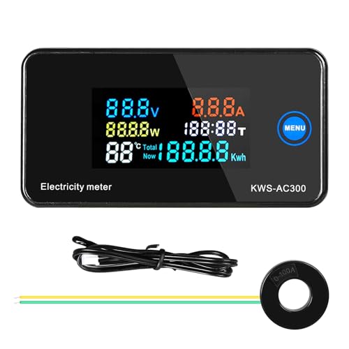 DEWIN Digitaler Stromzähler, Wechselstromzähler Digitales Voltmeter Amperemeter Wattmeter Energiezähler mit Geschlossenem Transformator und Temperatursensor 0–100A AC 50–300V DEWIN Digitaler Stromzähler, Wechselstromzähler Digitales Voltmeter Amperemeter Wattmeter Energiezähler mit Geschlossenem Transformator und Temperatursensor 0–100A AC 50–300V von DEWIN