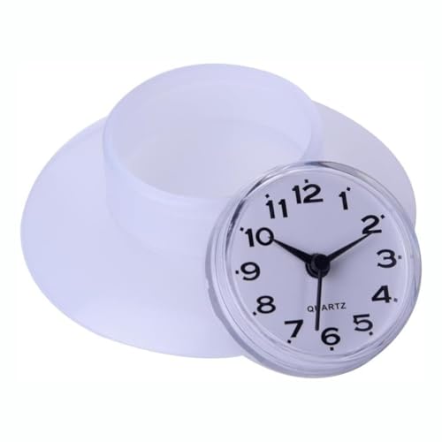 DEWIN Dusche Wanduhr, 8.6cm Mini Cute Badezimmeruhr Küchenspiegel Saug Wanduhr Dusche wasserdichte Quarzuhren Dekoration Weiß von DEWIN