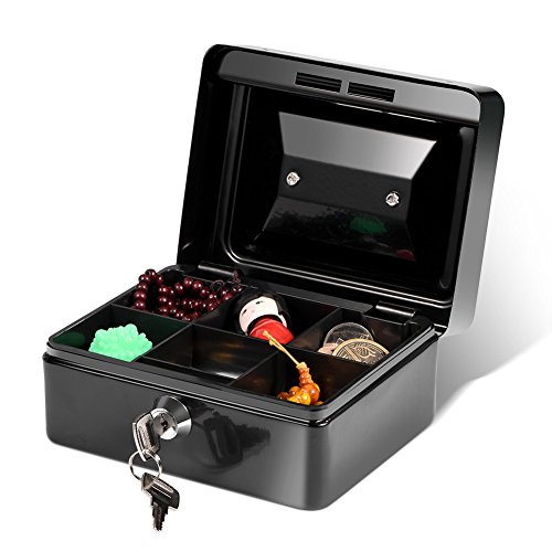 DEWIN Feuerschutztresor Geldkassette, Mini Stahl Klein Abschließbar Cash Geld Münze Safe Box Geldkassette mit Schlüssel für Haushalt Schwarz von DEWIN