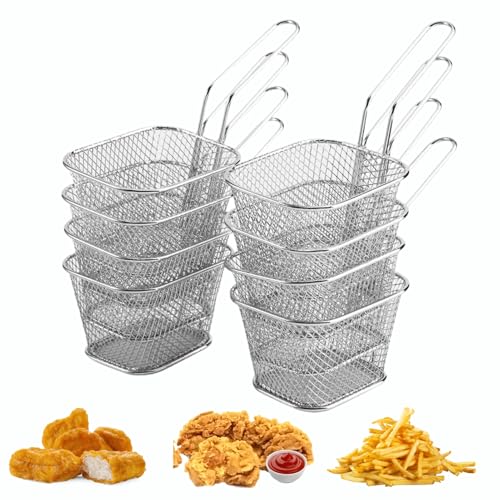 Dewin Frittierkorb,Mini Frittierkorb Zum Servieren Mini Edelstahl Chips Frittierkörbe Essen Präsentation Sieb Mini Friteuse Kartoffel Kochwerkzeug (8St) von DEWIN