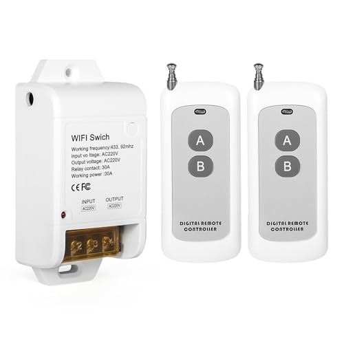 DEWIN Funkfernbedienung Schalter, Drahtloser Fernbedienungsschalter Fernschalter Relais Empfängermodul für Lampen motor pumpen Rolltor 30A AC 220V von DEWIN