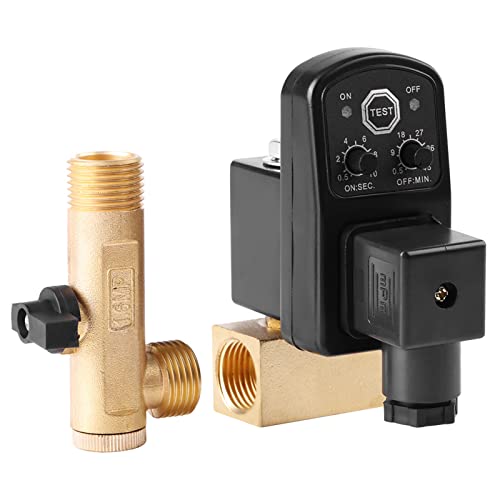 DEWIN G1/2 DN15 Automatisches Ablassventil, Elektronisches Zeitgesteuertes Ablassventil, Pneumatische Regelventile Messing Timer-Ablassventil für Industriemaschinen (230v) von DEWIN