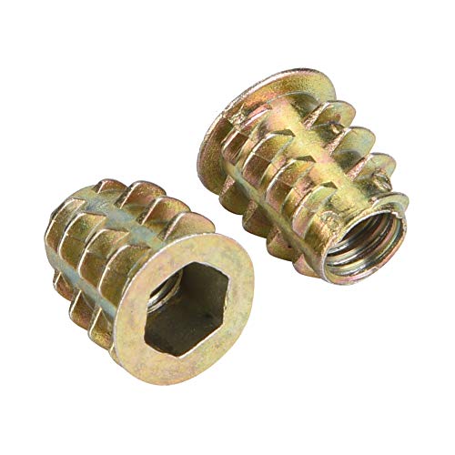 DEWIN Gewinde Einsätze Muttern 9 Typen Gewinde Einsätze für Holz 50pcs M6 Zinklegierung Innerhalb Hex -Buchse Einsatzmuttern für Holzmöbel (M6*12 mit Deckung (50pcs)) von DEWIN
