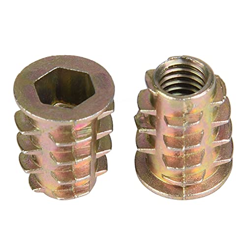 DEWIN Gewinde Einsätze Muttern 9 Typen Gewinde Einsätze für Holz 50pcs M6 Zinklegierung Innerhalb Hex -Buchse Einsatzmuttern für Holzmöbel (M6*15 mit Deckung (50pcs)) von DEWIN