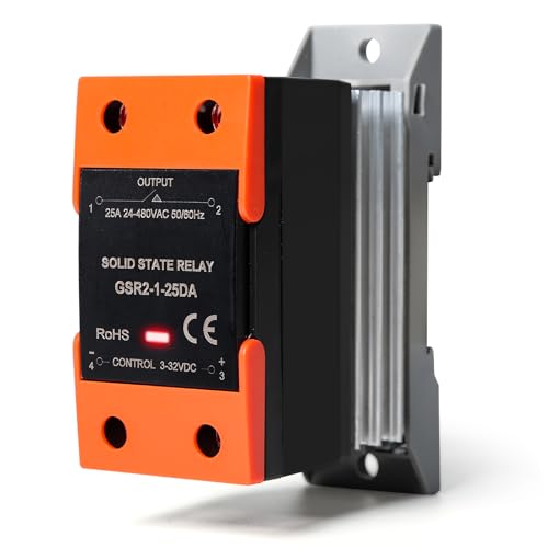DEWIN Halbleiterrelais, SSR Hutschienen Solid State Relais DC-Steuerung AC Einphasiges DIN-Schienenmontage Halbleiterrelais mit Kühler 25A von DEWIN