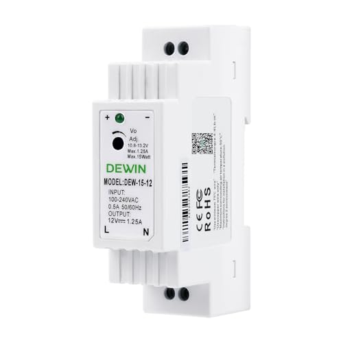 DEWIN Hutschiene Netzteil 12V DC, DEW-15-12 Industrielles DIN Schienen Netzteil Schaltnetzteil 12V 1,25A 15W von DEWIN