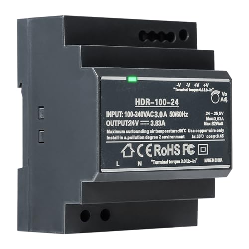 DEWIN 24V Netzteil Hutschiene, HDR-100-24 DIN Rail Netzteil Transformator Schaltnetzteil DIN-Schienennetzteil für Industrielle Automatisierungsgeräte DC 24V 3,83A 100W von DEWIN
