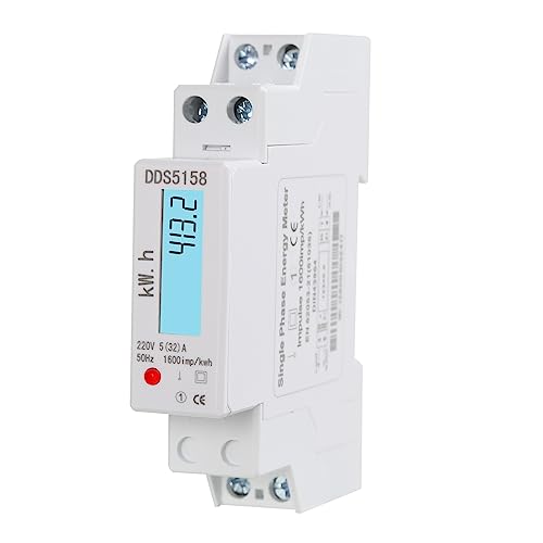 DEWIN Stromzähler, Stromzähler Hutschiene Digitaler Wechselstromzähler Einphasiger Energiezähler LCD Stromverbrauchsmesser mit Hintergrundbeleuchtung 1P 5-32A AC 230V von DEWIN