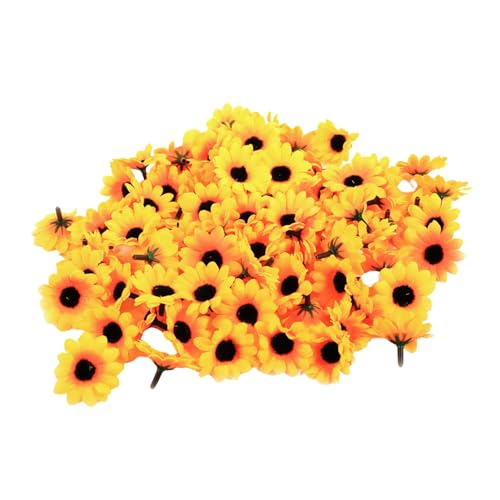 DEWIN Künstliche Blumenköpfe, künstliche Gerbera Gänseblümchen Stoff Blumenkopf Hochzeit Party DIY Dekoration Handwerk (100 Stück)(Gelbe Sonnenblume) von DEWIN