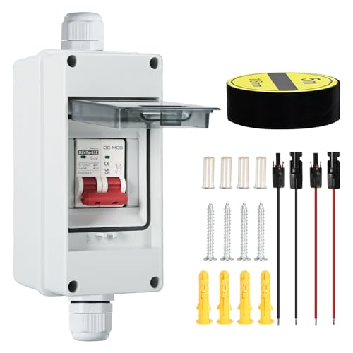 DEWIN Leitungsschutzschalter 32A, DC Trennschalter Solar DC Sicherungsautomat mit IP65 Gehäuse für PV Anlage 2P 32A DC 1000V von DEWIN