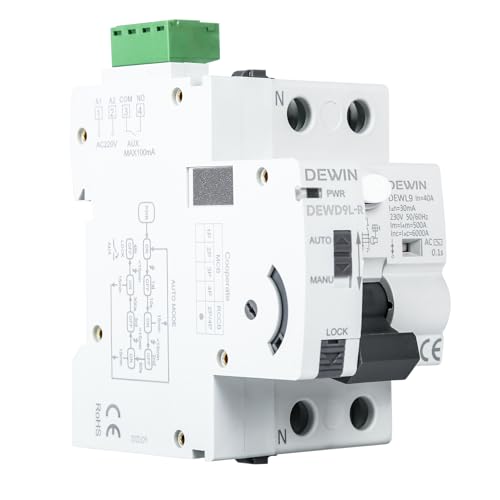 DEWIN FI-Schutzschalter mit Automatische Wiedereinschaltung, Automatisches Wiedereinschaltgerät 2P 40A 30mA FI Schutzschalter Fehlerstromschutzschalter Smart Leitungsschutzschalter AC 230V von DEWIN