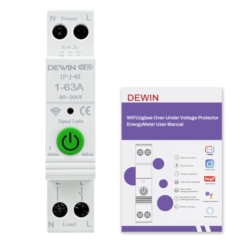 DEWIN Leitungsschutzschalter WiFi Hutschiene, Tuya Smart Circuit Breaker WiFi Schalter Hutschiene für Smart Home Fernbedienungsschalter 1P 63A AC 230V DEWIN Leitungsschutzschalter WiFi Hutschiene, Tuya Smart Circuit Breaker WiFi Schalter Hutschiene für Smart Home Fernbedienungsschalter 1P 63A AC 230V von DEWIN