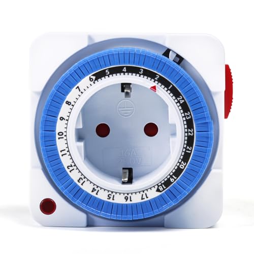 DEWIN Mechanische Zeitschaltuhr, Schaltuhr Steckdose 24 Stunden Zeitschaltuhr Steckdose 96 Schaltsegmente Programmierbare Mechanische Schaltuhr Steckdose mit Kontrollleuchte 16A AC 230V DEWIN Mechanische Zeitschaltuhr, Schaltuhr Steckdose 24 Stunden Zeitschaltuhr Steckdose 96 Schaltsegmente Programmierbare Mechanische Schaltuhr Steckdose mit Kontrollleuchte 16A AC 230V von DEWIN