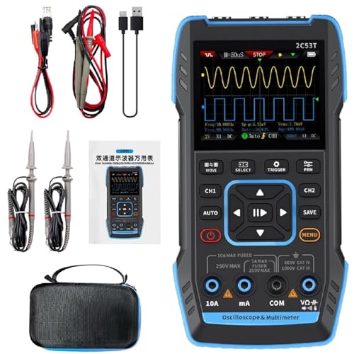 DEWIN Oszilloskop Multimeter, 2C53T Multifunktional 3-in-1 Oszilloskop Multimeter Signalgenerator Oscilloscope 2 Kanal 50MHz Bandbreite 250MS/s Abtastrate von DEWIN