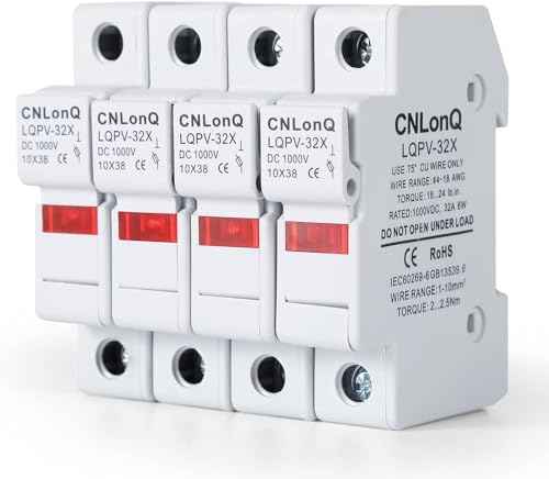 DEWIN Solar PV Sicherungshalter, 4 Stück RT18-32X 1P DC 1000V Sicherungshalter Hutschiene Photovoltaik Sicherungshalter Sicherungssockel mit Licht für PV-Anlage 10 x 38 mm von DEWIN