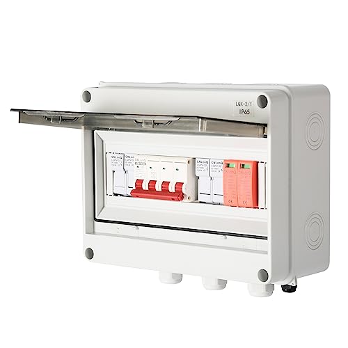 DEWIN Überspannungsschutz PV, Solar Anschlusskasten mit 63A DC Trennschalter 30A Sicherung Sicherungshalter 2 in 1 Out 2 String Outdoor IP65 Wasserdicht Blitzschutz für PV Anlage DC 1000V von DEWIN