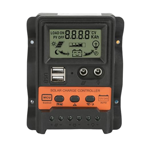 DEWIN Solar Laderegler, Solar Ladegerät PWM Solarladeregler 12V 24V Dual USB 5V Ausgang Solarpanel Batterieladeregler mit LCD Display 30A von DEWIN
