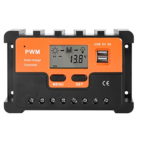 DEWIN Solar Laderegler, Solar Ladegerät Controller 12V 24V PWM Laderegler Solarmodul Batterieregler Dual USB 5V Ausgang 40A von DEWIN