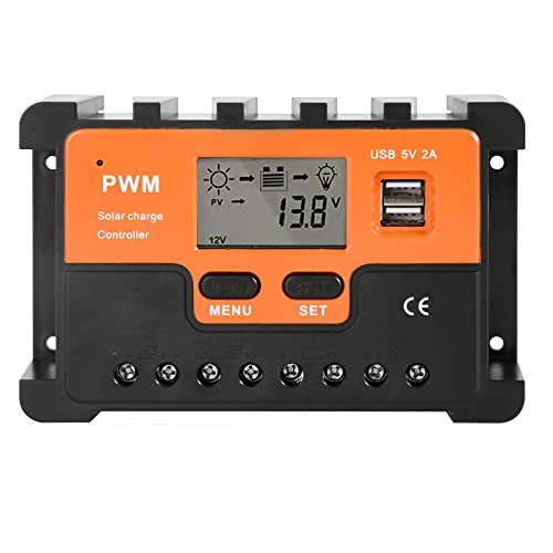 DEWIN Solarregler, PWM Solarladeregler 12V 24V Solarpanel Batterieregler Dual USB 5V Ausgang Überstromschutz LCD Display, 10A von DEWIN