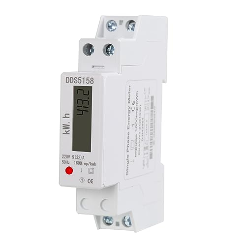 DEWIN Stromzähler, Wechselstromzähler Einphasen kWh Zähler Hutschiene 1P 5(32) A LCD Digitaler Stromverbrauchsmonitor Stromverbrauch Messgerät 220V von DEWIN