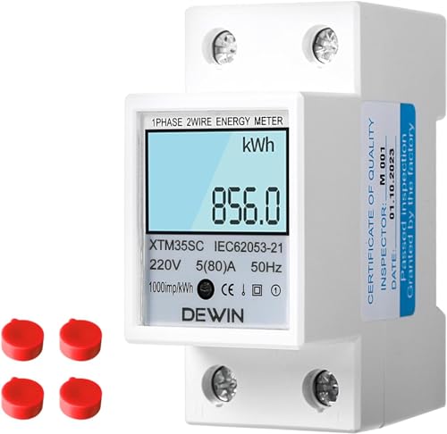DEWIN Stromzähler Hutschiene, Wechselstromzähler Einphasiger 2 Draht Stromzähler Home DIN-Schiene LCD Digitale Stromverbrauchsmesser AC 220V DEWIN Stromzähler Hutschiene, Wechselstromzähler Einphasiger 2 Draht Stromzähler Home DIN-Schiene LCD Digitale Stromverbrauchsmesser AC 220V von DEWIN