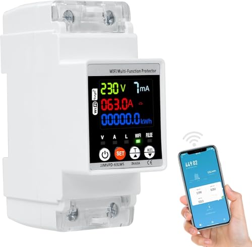 DEWIN Stromzähler, WiFi Smart Wiedereinschaltung Stromzähler mit Leckageschutz Überspannungsschutz und Unterspannungsschutz 63A AC 230V DEWIN Stromzähler, WiFi Smart Wiedereinschaltung Stromzähler mit Leckageschutz Überspannungsschutz und Unterspannungsschutz 63A AC 230V von DEWIN