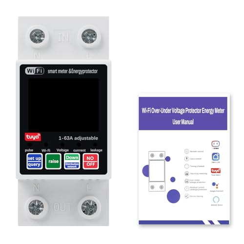 DEWIN Stromzähler Hutschiene, Tuya WiFi Wireless Smart Metering Schalter Schutz Wechselstromzähler mit Hintergrundbeleuchtung 2P 63A AC 230V DEWIN Stromzähler Hutschiene, Tuya WiFi Wireless Smart Metering Schalter Schutz Wechselstromzähler mit Hintergrundbeleuchtung 2P 63A AC 230V von DEWIN