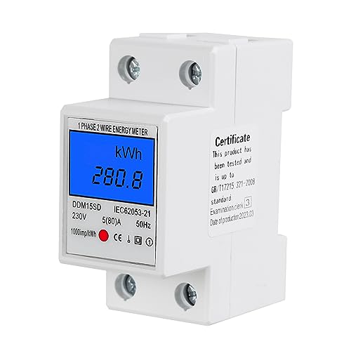 DEWIN Stromzähler Hutschiene, Wechselstromzähler Einphasen Stromzähler kWh Zähler mit LCD Hintergrundbeleuchtung 5–80A AC 230V DEWIN Stromzähler Hutschiene, Wechselstromzähler Einphasen Stromzähler kWh Zähler mit LCD Hintergrundbeleuchtung 5–80A AC 230V von DEWIN