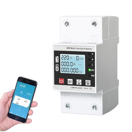 DEWIN Stromzähler Hutschiene, Wechselstromzähler Tuya WiFi Intelligenter Wiedereinschaltschutz AC230V 63A Über-Unterspannungs-Leistungsschalter mit LCD Bildschirm DEWIN Stromzähler Hutschiene, Wechselstromzähler Tuya WiFi Intelligenter Wiedereinschaltschutz AC230V 63A Über-Unterspannungs-Leistungsschalter mit LCD Bildschirm von DEWIN