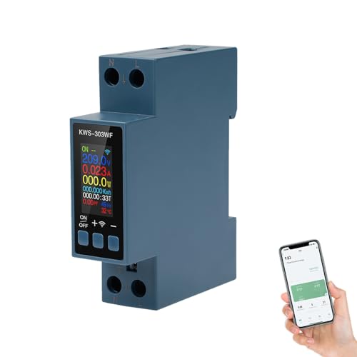 DEWIN Stromzähler Smart Hutschiene WLAN, KWS-303WF 8-in-1 Voltmeter Wattmeter Ausschalter AC Spannung Strom Leistungsmesser Energie Monitor 40A AC 230V DEWIN Stromzähler Smart Hutschiene WLAN, KWS-303WF 8-in-1 Voltmeter Wattmeter Ausschalter AC Spannung Strom Leistungsmesser Energie Monitor 40A AC 230V von DEWIN