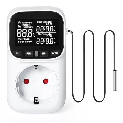 DEWIN Thermostat Steckdose, Digitaler Temperaturregler Steckdose Temperaturschalter mit Fühler von DEWIN