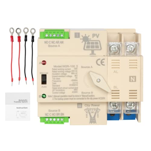DEWIN Automatischer Transferschalter, Dual Power Automatischer Transferschalter ATS Elektrischer Wahlschalter für PV Anlage Hutschiene Montage 2P 100A AC 220V von DEWIN