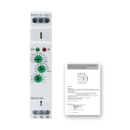 DEWIN Zeitrelais, GRT6-M1 Multifunktions Verzögerungszeitrelais mit 10 Funktionen Verzögerungsrelais Hutschienenmontage AC/DC 24V-240V von DEWIN