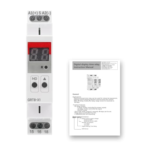 DEWIN Zeitrelais, GRT8-X1 Multifunktions-Zeitrelais Digitales Verzögerungszeitrelais mit 20 Funktionen AC/DC 12V-240V von DEWIN