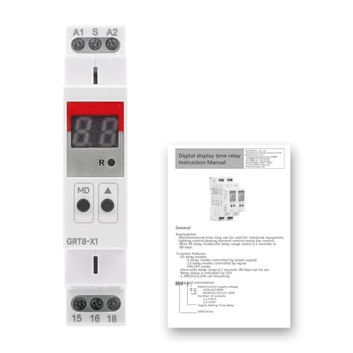 DEWIN Zeitrelais, GRT8-X1 Multifunktions Zeitrelais Digitales Verzögerungszeitrelais mit 20 Funktionen AC 230V von DEWIN