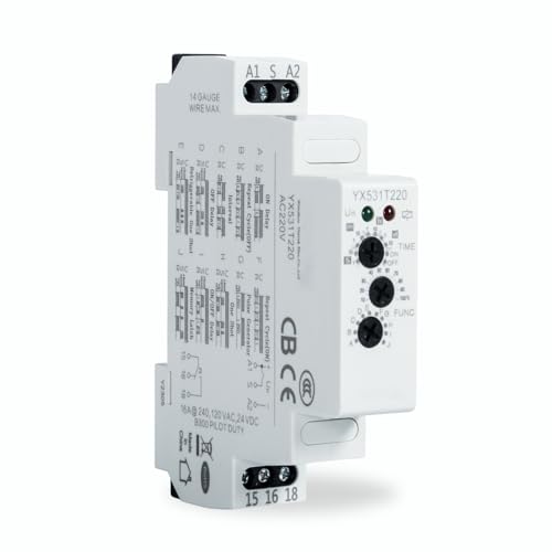 DEWIN Zeitrelais, Multifunktions Zeitschaltuhr mit 10 Funktionsoptionen 0,1s - 10 Tage Hutschienen Time Relais 16A AC 220V von DEWIN