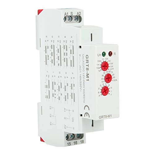 DEWIN Zeitrelais 230V, Zeitschaltuhr Hutschiene GRT8-M1 Multifunktionales Verzögerungszeitrelais Hutschienenmontage mit 10 Funktionen AC/DC 12V~240V von DEWIN