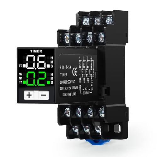 DEWIN Zeitrelais 230V, Digital Zeitrelais 0,1S-99H Zykluszeitsteuerungsverzögerer Relais mit Sockel AC220V mit 4 offener 4 geschlossener Funktion von DEWIN