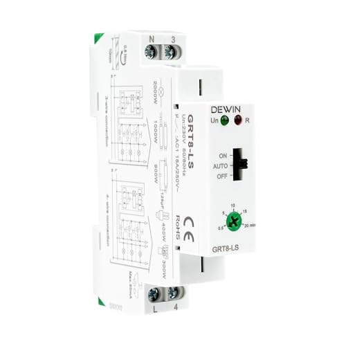 DEWIN Zeitrelais 230V, GRT8-LS Din Schienen Treppenlicht-zeitschalter 0,5-20 Minuten Verzögerung Korridor-Lichtschalter 16A AC 230V von DEWIN