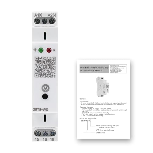 DEWIN Zeitrelais Wlan, GRT8-WS Tuya WiFi Zeitrelais Zeitschaltuhr für Smart Home Fernsteuerung Schalter AC/DC110-240V von DEWIN