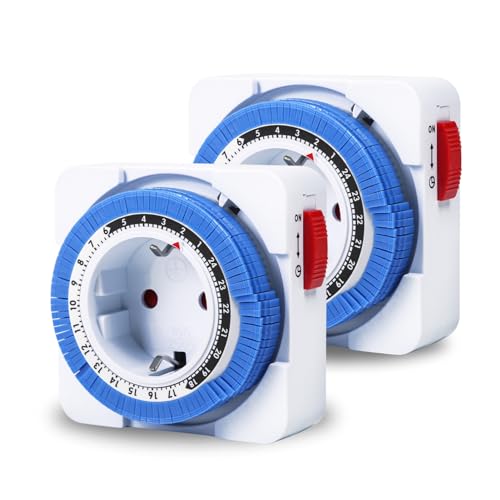 DEWIN Zeitschaltuhr Mechanisch, 2 Stück Zeitschaltuhr Steckdose 24 Stunden 96 Schaltsegmente Programmierbarer Schaltuhr Mechanischer Timer 16A AC 230V von DEWIN