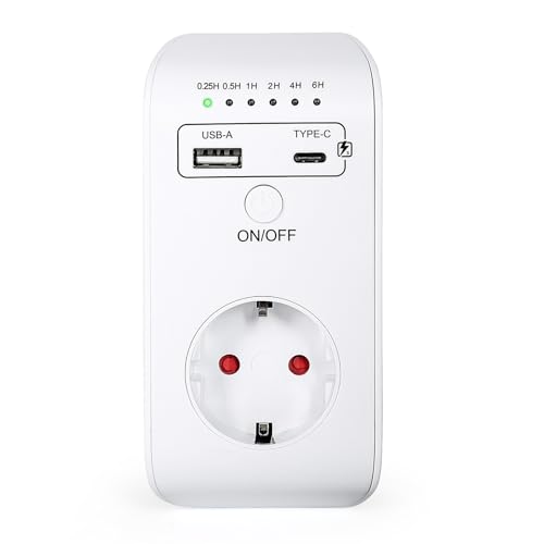 DEWIN Zeitschaltuhr Steckdose, Timer Steckdose Programmierbarer Countdown Schaltsteckdose Timer Schalter 6 Stunden USB Zeitschaltuhr AC 230V DEWIN Zeitschaltuhr Steckdose, Timer Steckdose Programmierbarer Countdown Schaltsteckdose Timer Schalter 6 Stunden USB Zeitschaltuhr AC 230V von DEWIN