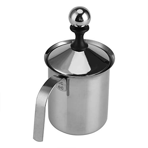 DEWIN Milchaufschäumer Manuell, Cappuccino Creamer Manueller Milchaufschäumer aus Edelstahl mit Doppeltem Netz Kaffeeschäumer Mixer Whisker (400ML) von DEWIN