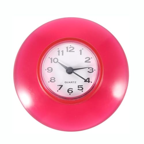 DEWIN Dusche Wanduhr, 8.6cm Mini Cute Badezimmeruhr Küchenspiegel Saug Wanduhr Dusche wasserdichte Quarzuhren Dekoration Rot von DEWIN
