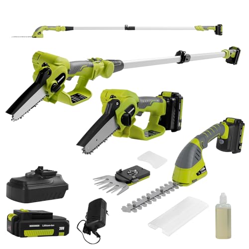 DEWINNER 3-in-1 Akku-Heckenschere Mit Teleskopfunktion - Elektrokettensäge Mit Sicherheitsschalter, 2,54 Meter Reichweite, 240 mm & 120 mm Klingenlänge und 135° Stangenheckenschere Schneidkopf von DEWINNER